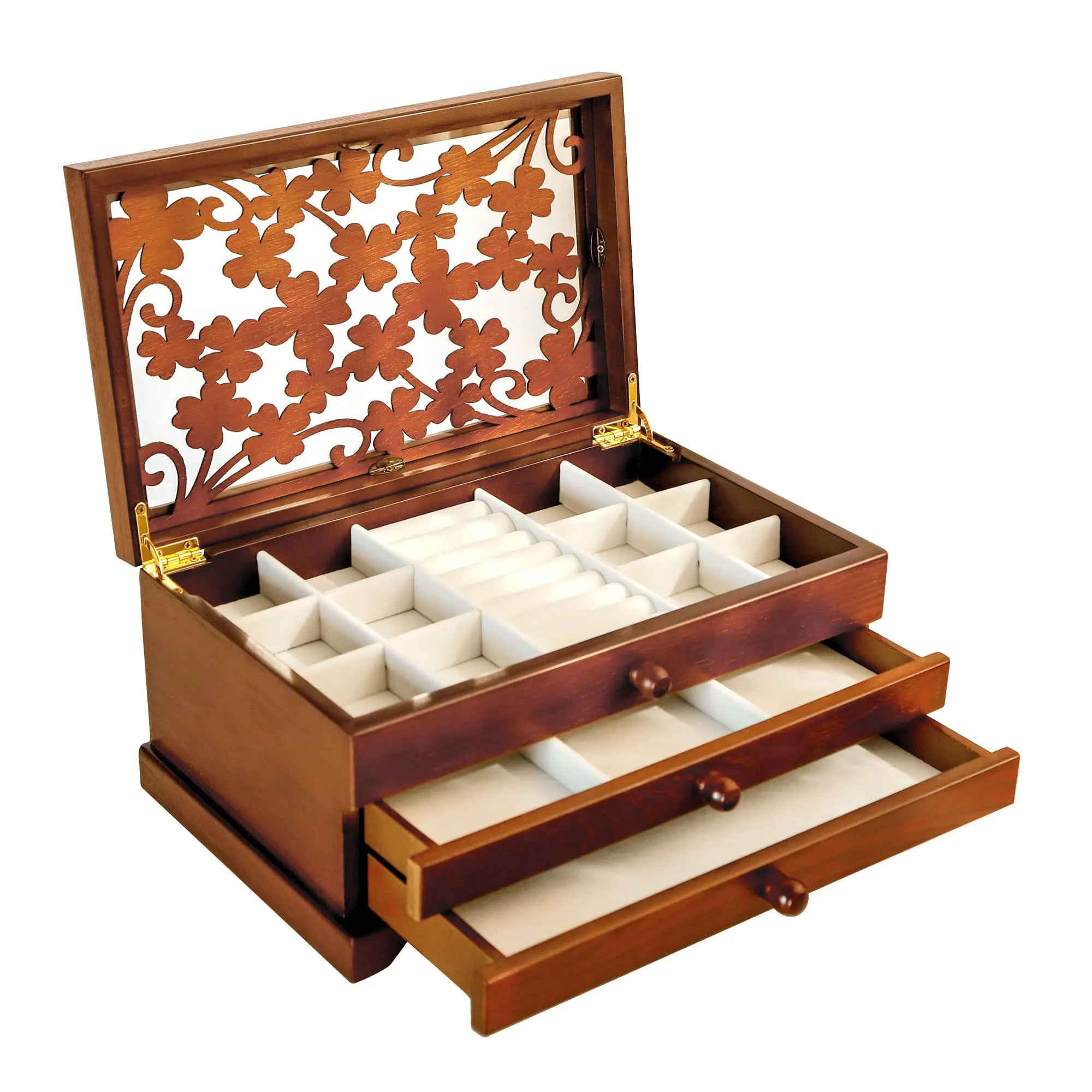 Kendal Wooden Jewelry Box, 3 Layer Jewelry Box for Women, Jewelry Holder Organizer, Wood Jewelry Storage Case for Necklaces, Earring, Rings