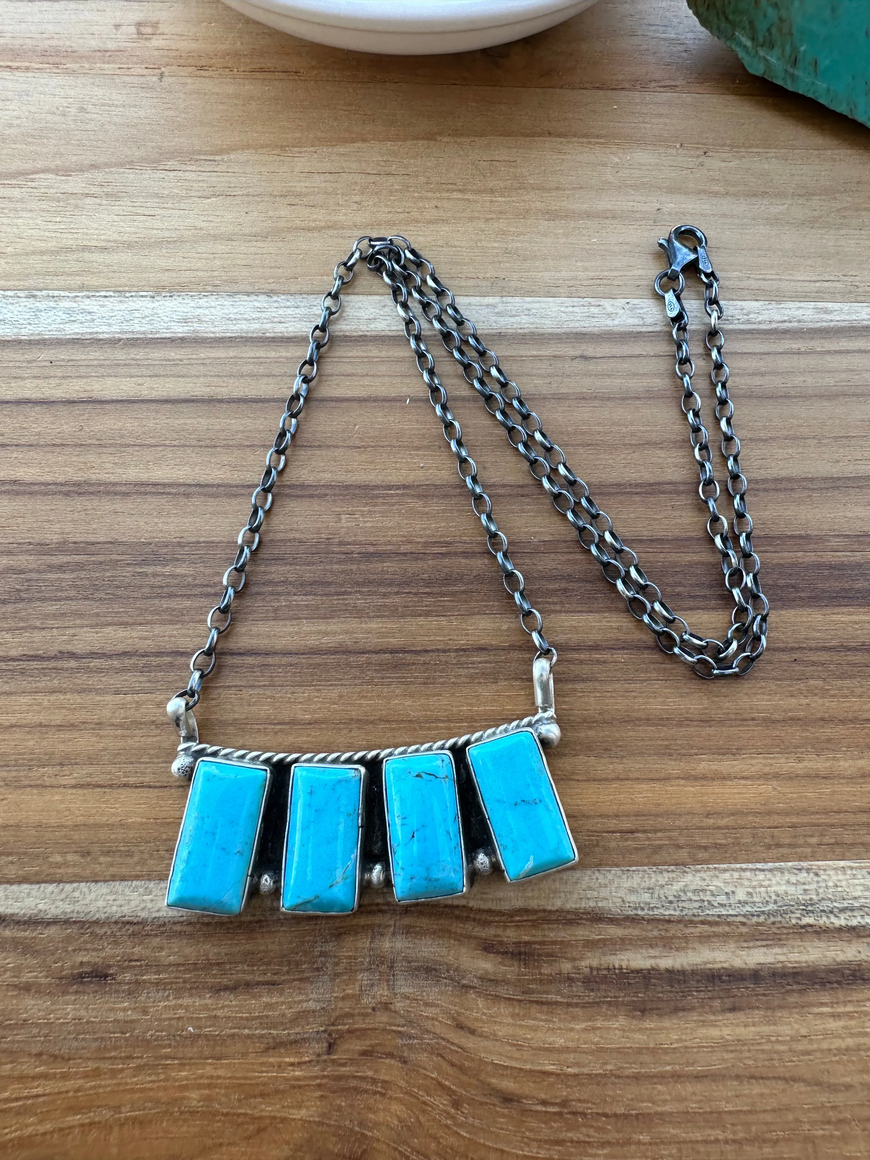 Kingman Turquoise 4 Stone Bar Necklace