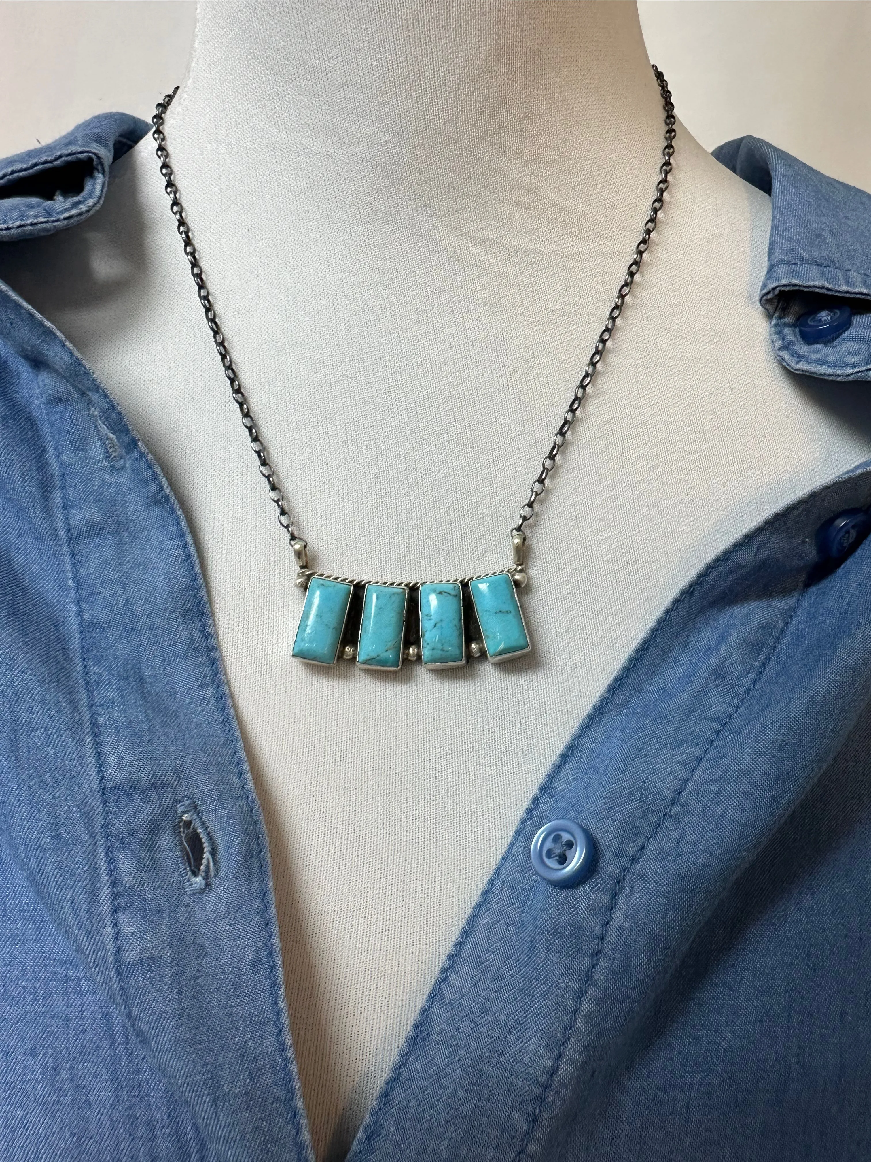 Kingman Turquoise 4 Stone Bar Necklace