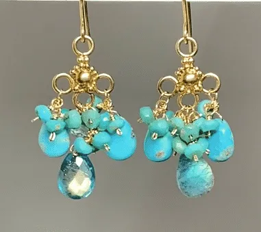 Kingman Turquoise Chandelier Gold Earring