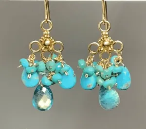Kingman Turquoise Chandelier Gold Earring