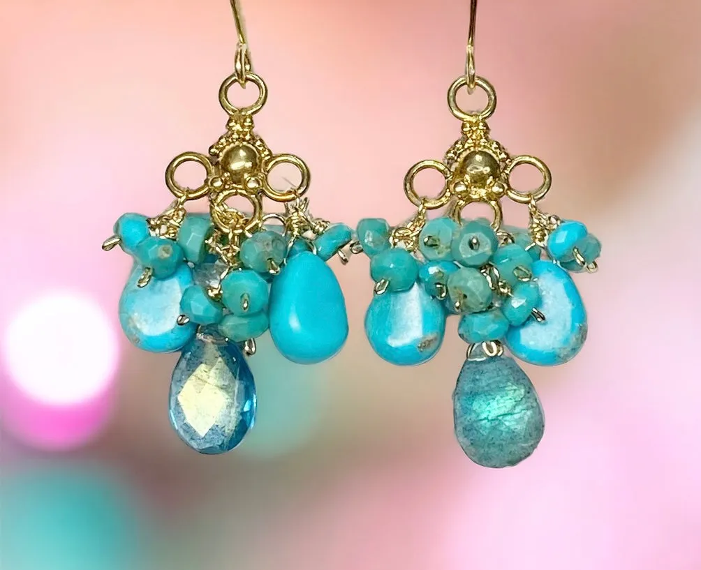 Kingman Turquoise Chandelier Gold Earring