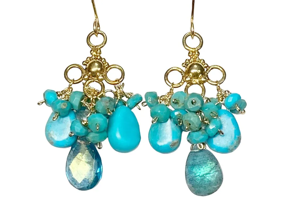 Kingman Turquoise Chandelier Gold Earring