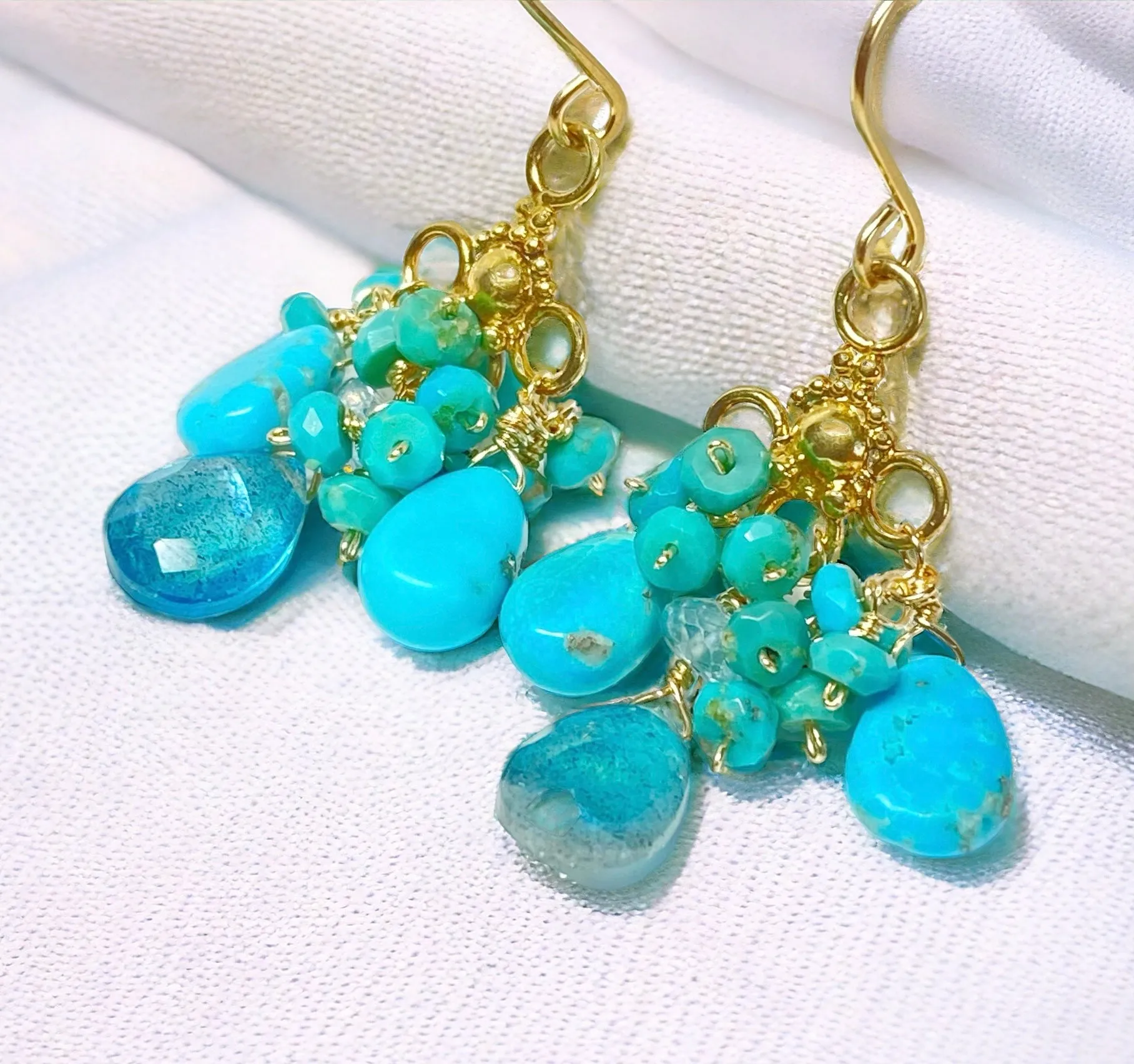 Kingman Turquoise Chandelier Gold Earring