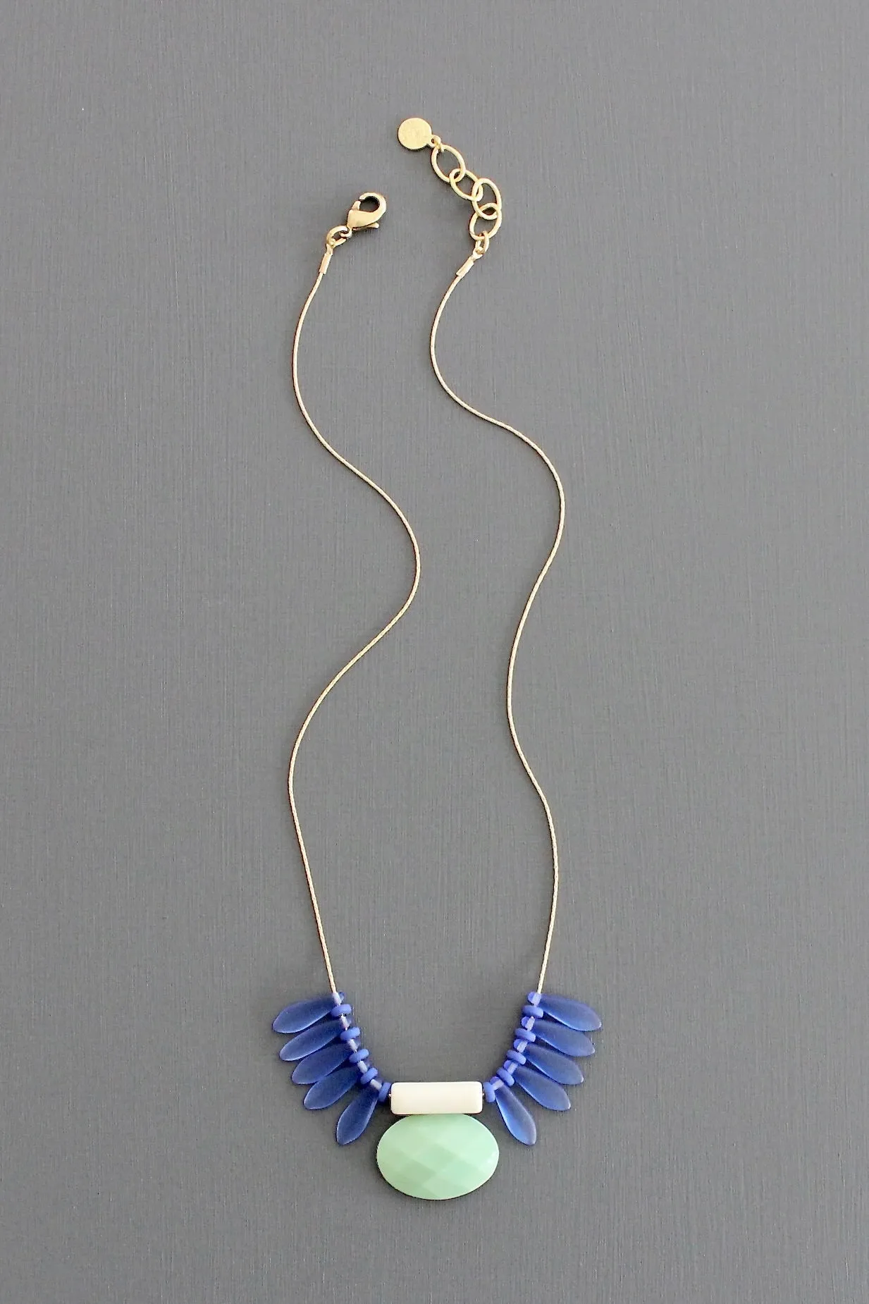 KYL216 blue glass and mint necklace
