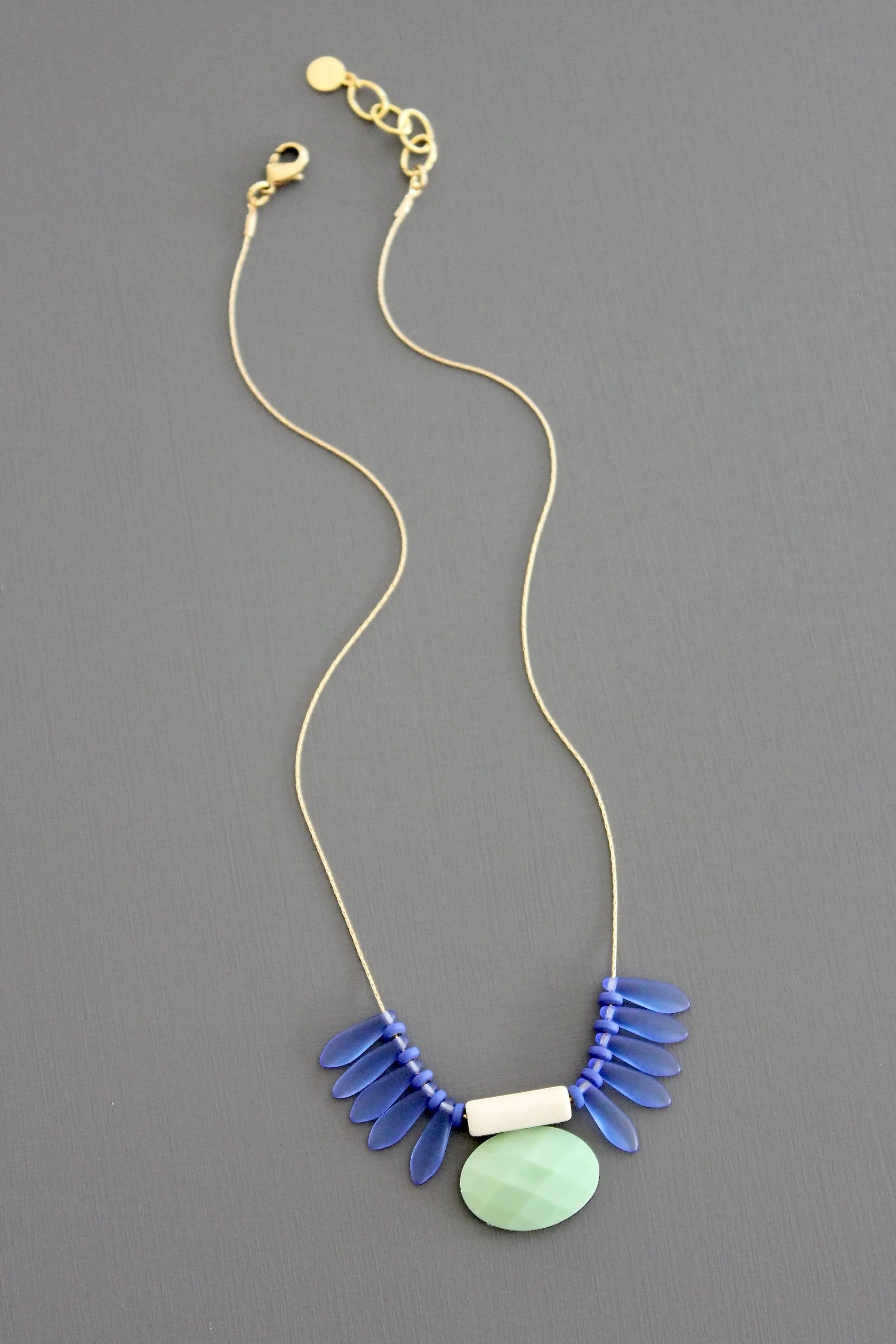 KYL216 blue glass and mint necklace