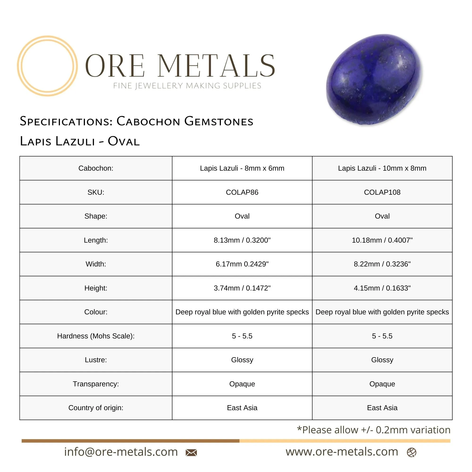 Lapis Lazuli - Oval Cabochon