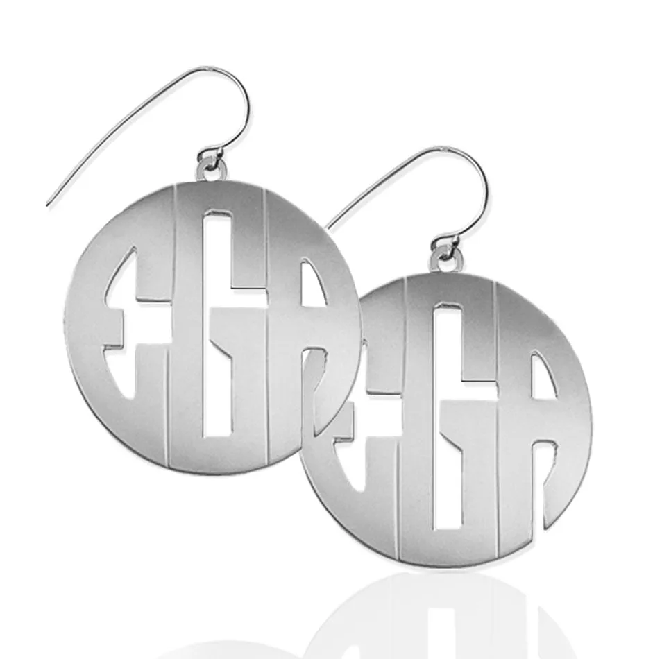 Large Block Monogram Dangle Earrings