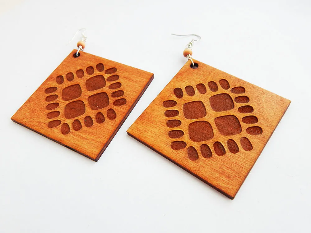 Large Wood Earrings Ethic Wooden Jewelry Handmade