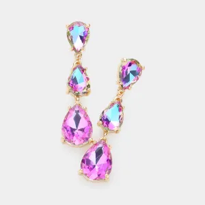 Lavender AB Triple Teardrop Dropdown Pageant Link Earrings | Lavender AB Dangle Earrings |  610136