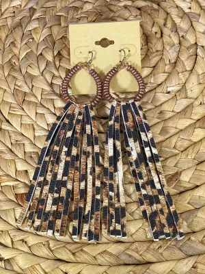 Leopard Fringe Dangle Earrings