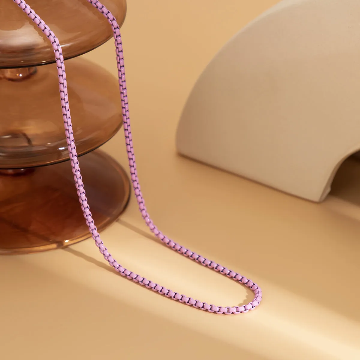 Light Purple Enamel & Silver-Plated Chain Necklace