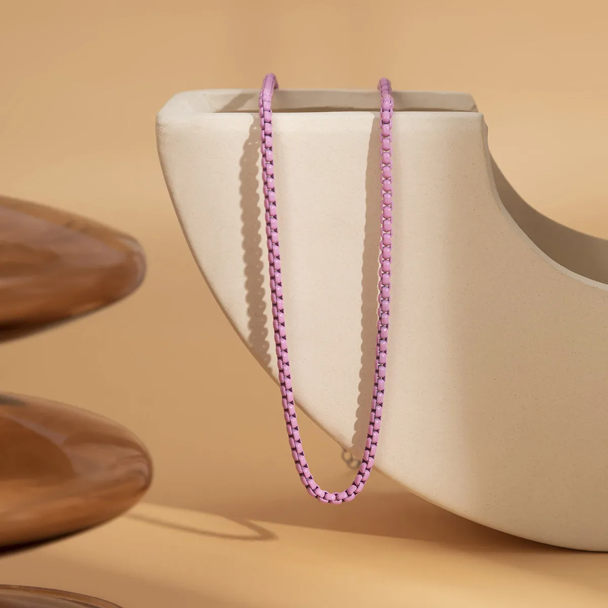Light Purple Enamel & Silver-Plated Chain Necklace