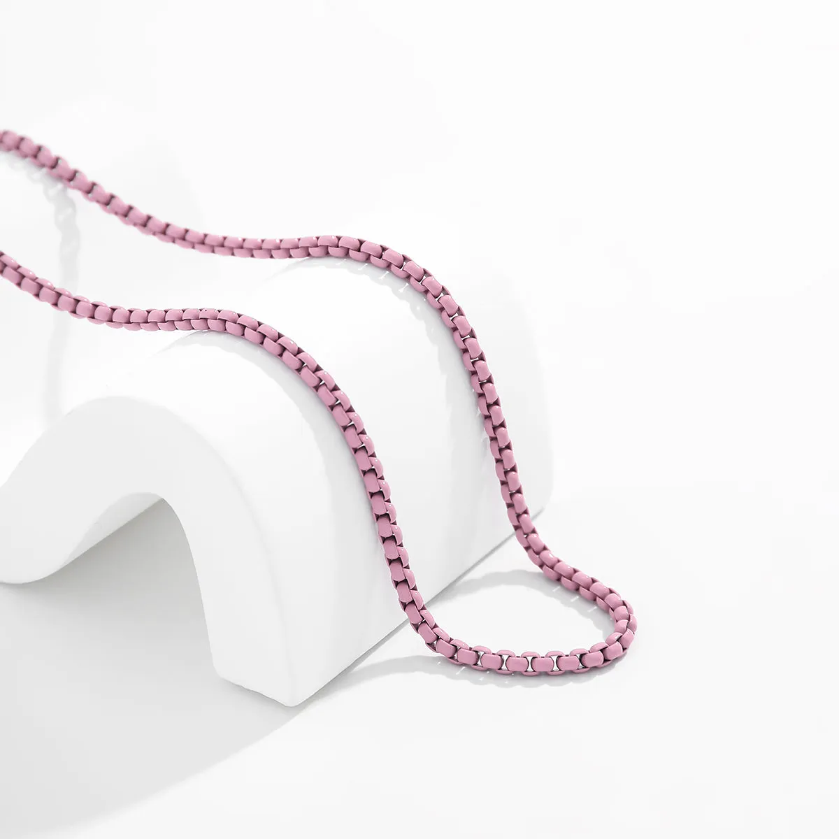 Light Purple Enamel & Silver-Plated Chain Necklace