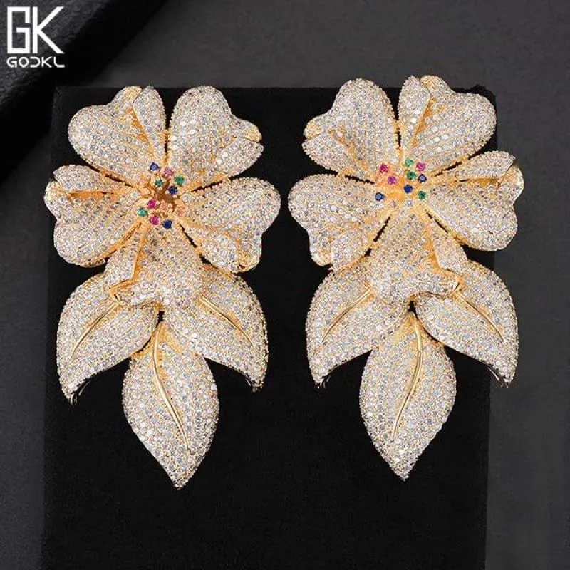 Luxury Flower Leaves Nigerian Long Dangle Earrings