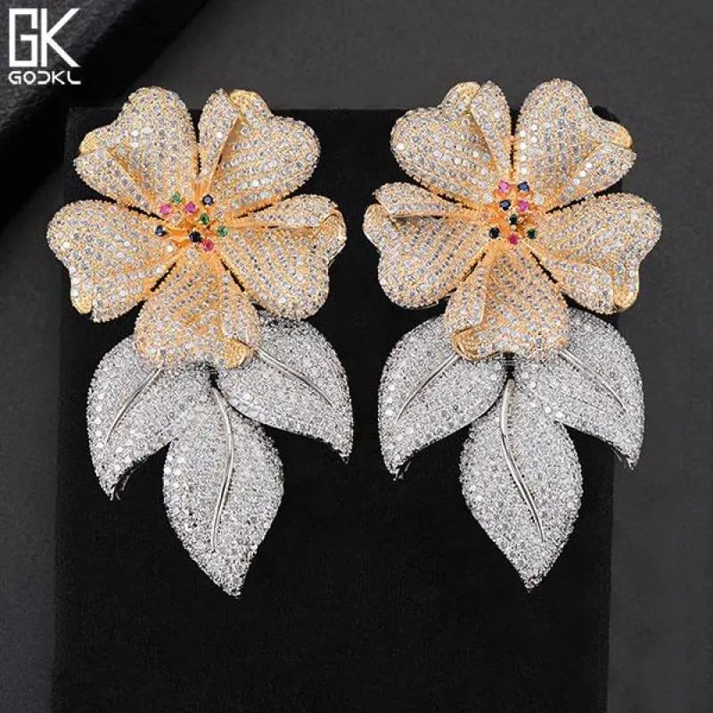 Luxury Flower Leaves Nigerian Long Dangle Earrings