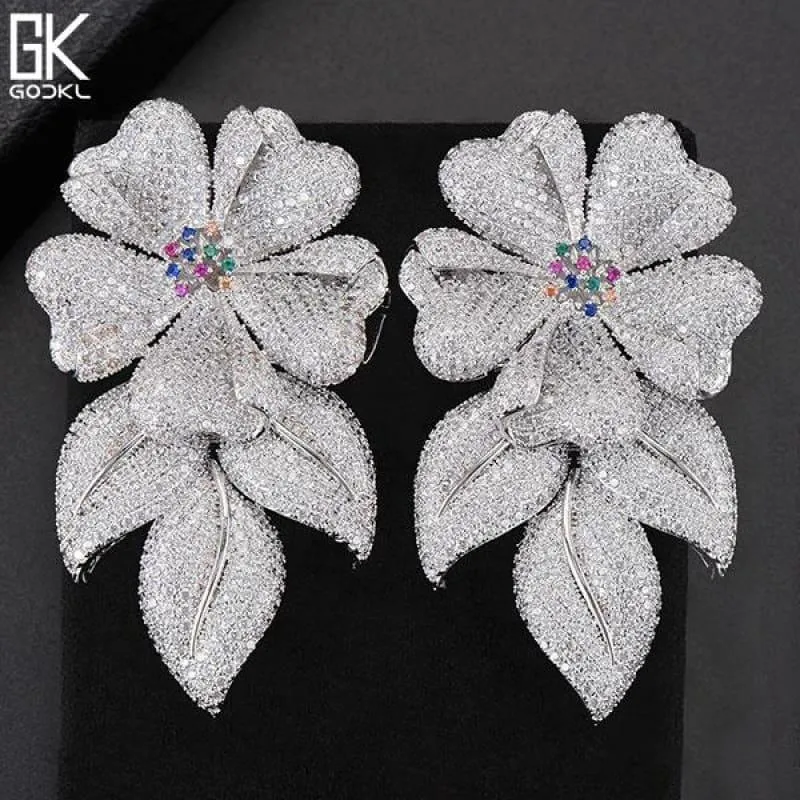 Luxury Flower Leaves Nigerian Long Dangle Earrings