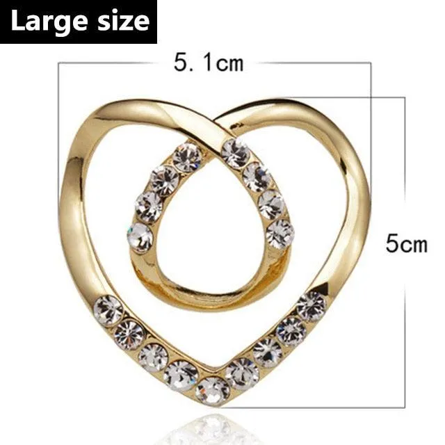Luxury T-shirt Heart Scarf Brooches Wedding Holiday Beautiful Bridal Fashion Large Elegant Brooch Pin For Women Crystal Cute Scarf Buckle Brooch Shawl Ring Clip Scarves Fastener Knotted Button Pin Accessories