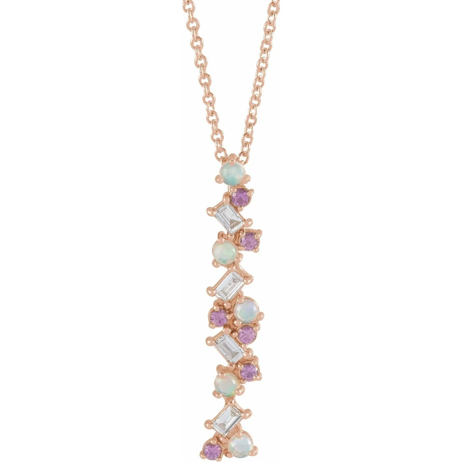 Maia Ethiopian Opals, Pink Sapphires and Diamond Bar Pendant