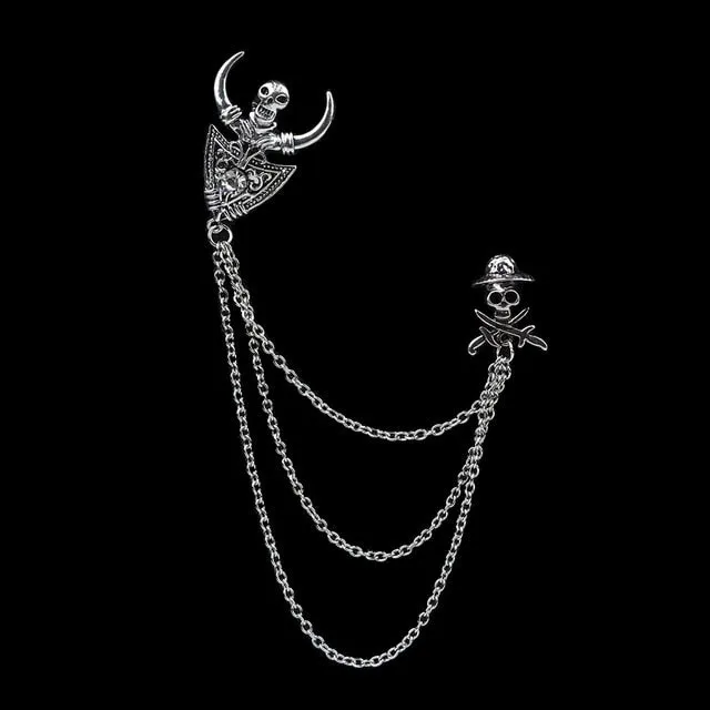 Man Suit Shirt Collar Tassel Chain Lapel Pin Brooch Dragon Badge Retro Pins Wedding Dress Party Dance Neckware Accessories