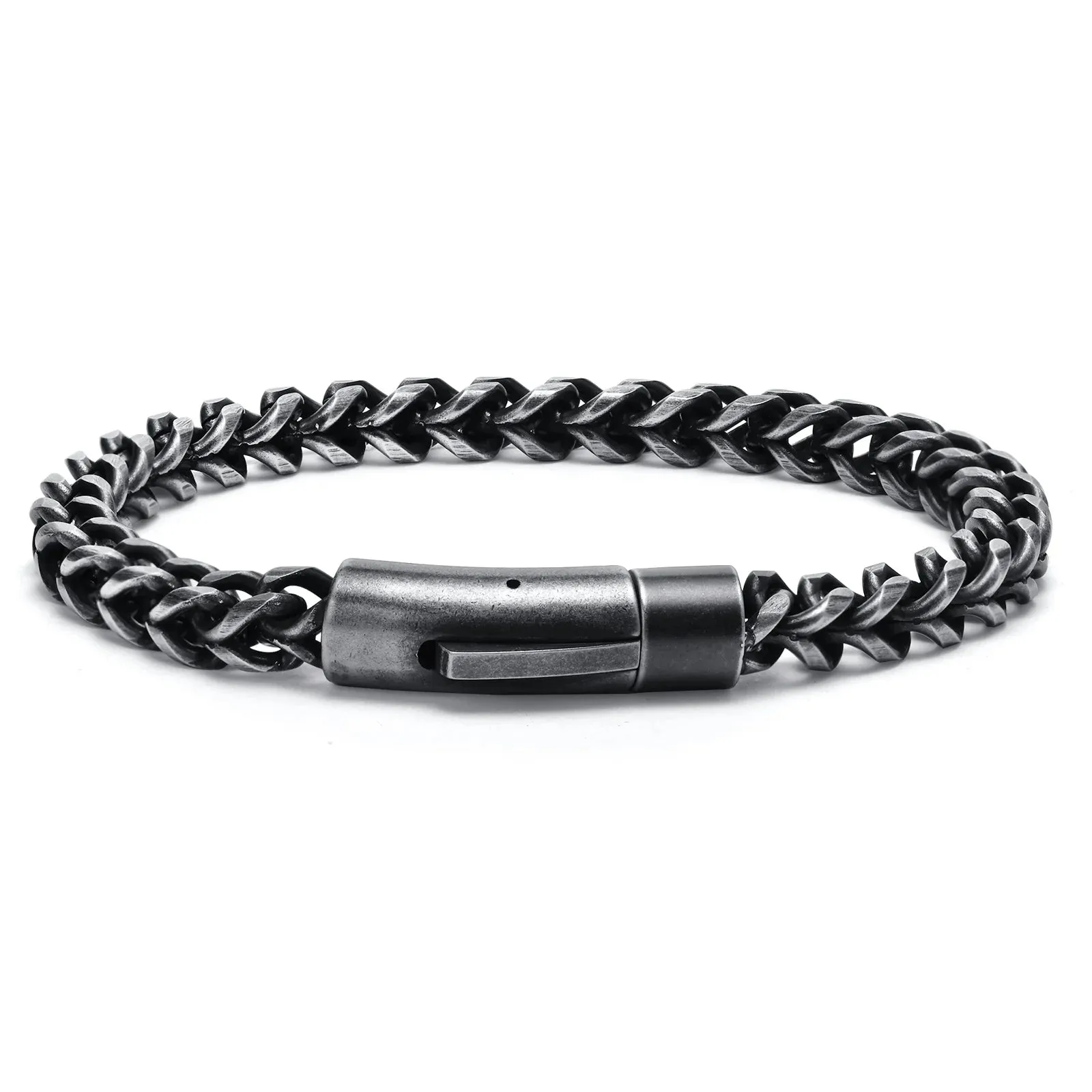 Men's Antique Silver Color  Franco Chain Bracelet