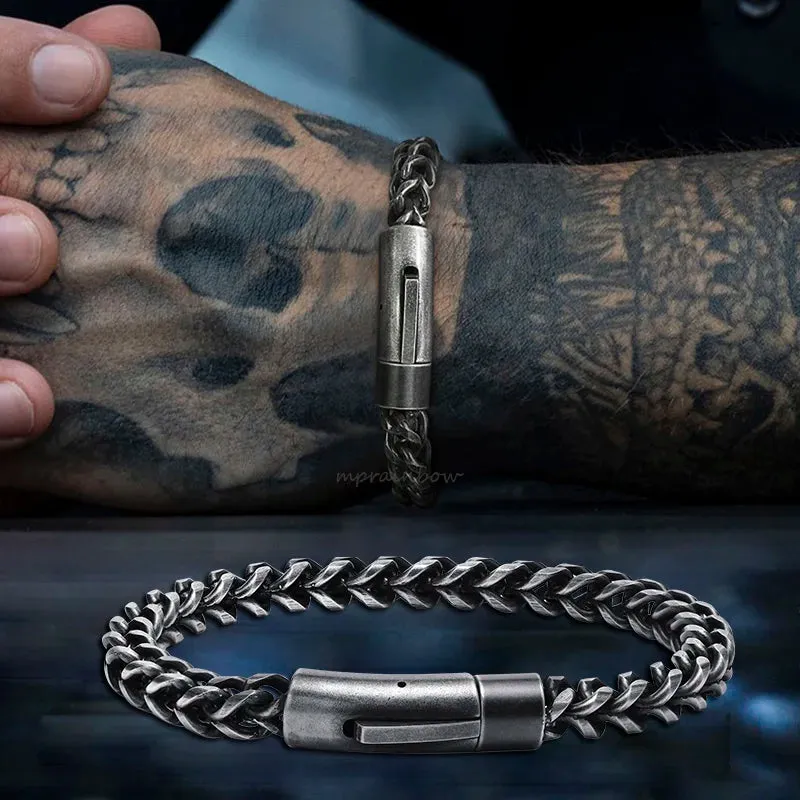 Men's Antique Silver Color  Franco Chain Bracelet