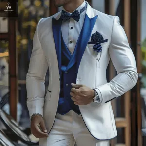 Men's Custom White 3-Piece Wedding Suit - Bespoke Tailored Suit for Grooms