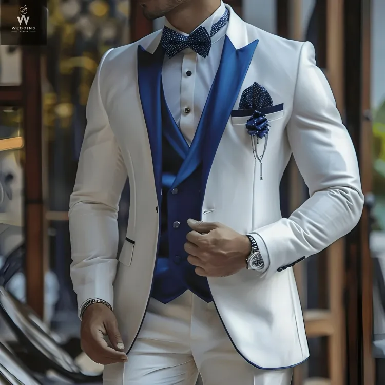 Men's Custom White 3-Piece Wedding Suit - Bespoke Tailored Suit for Grooms