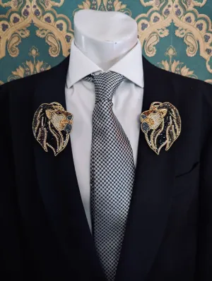 Men's Mirrored Lion Brooches