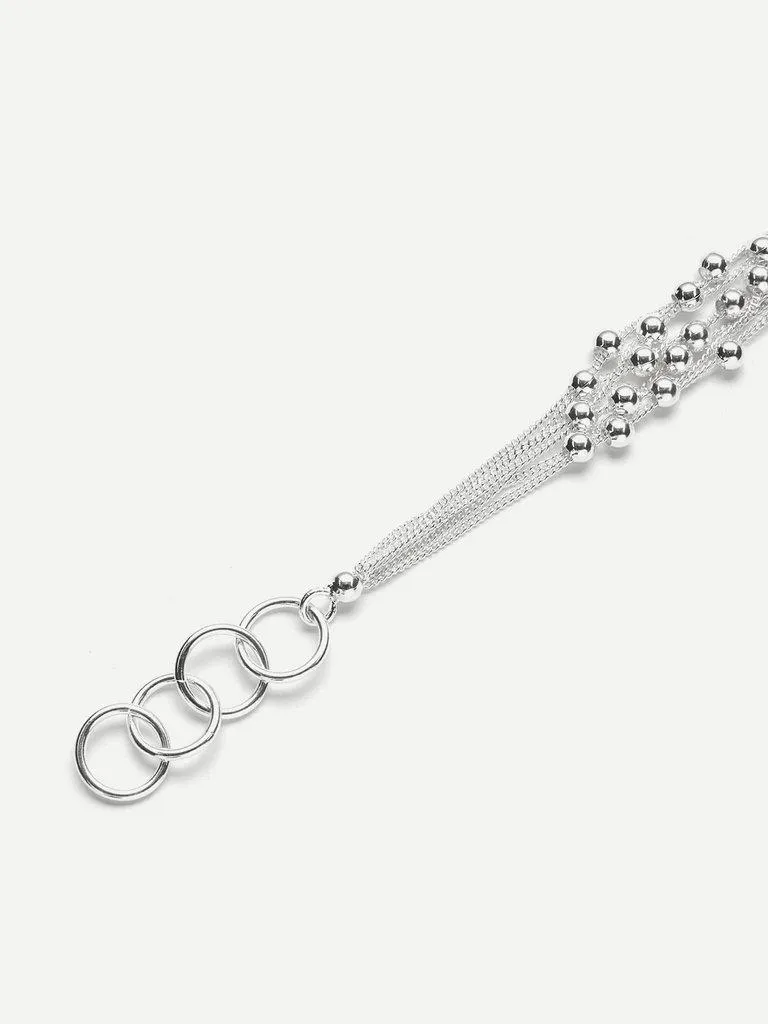Metal Beaded Design Layered Chain Bracelet