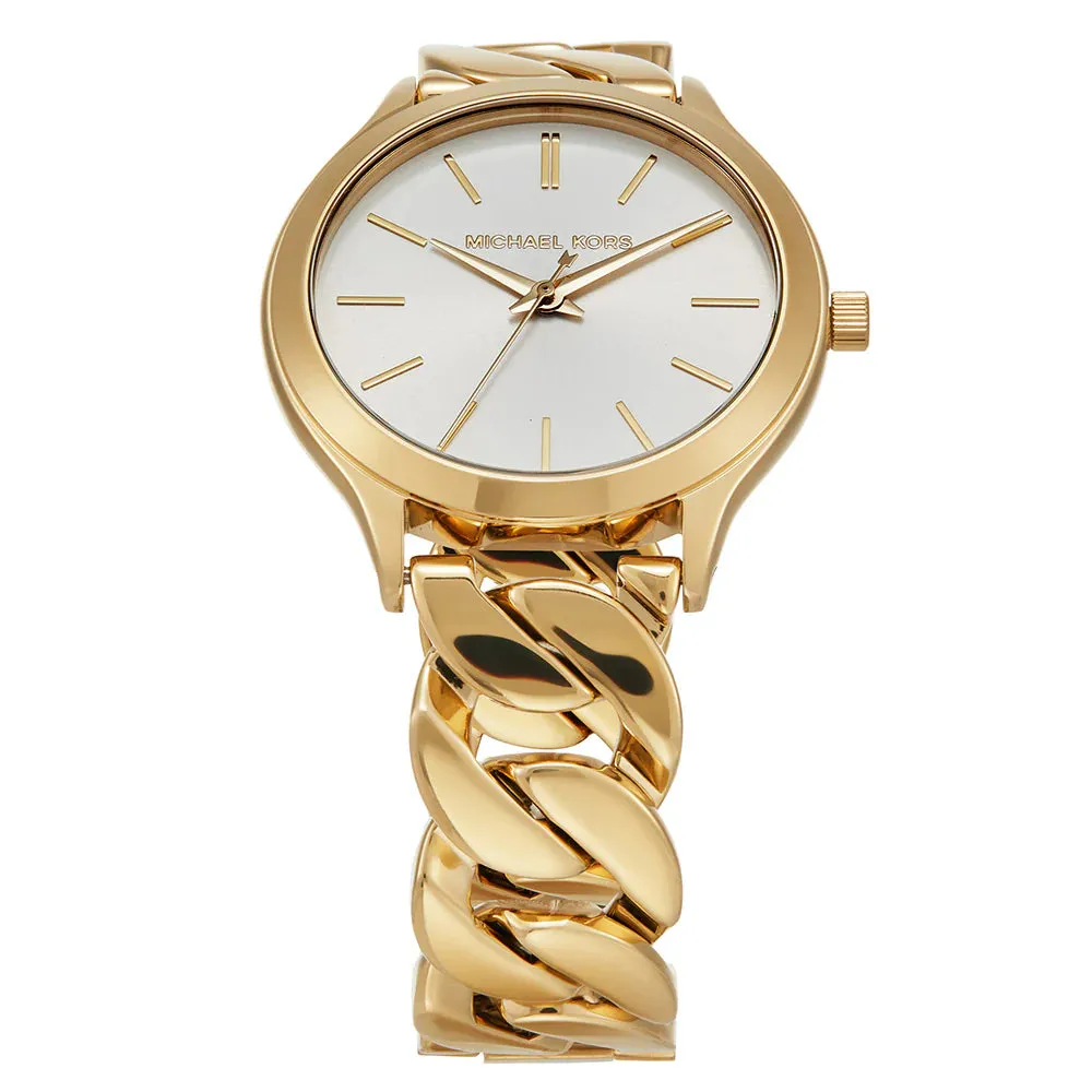 Michael Kors Slim Runway Ladies Silver Dial Gold Tone Watch