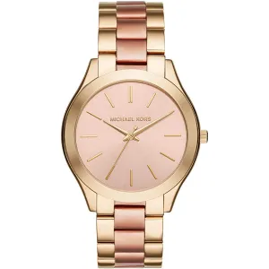 Michael Kors Slim Runway Two-Tone Stainless Steel Pink Dial Quartz Watch for Ladies - MK3493
