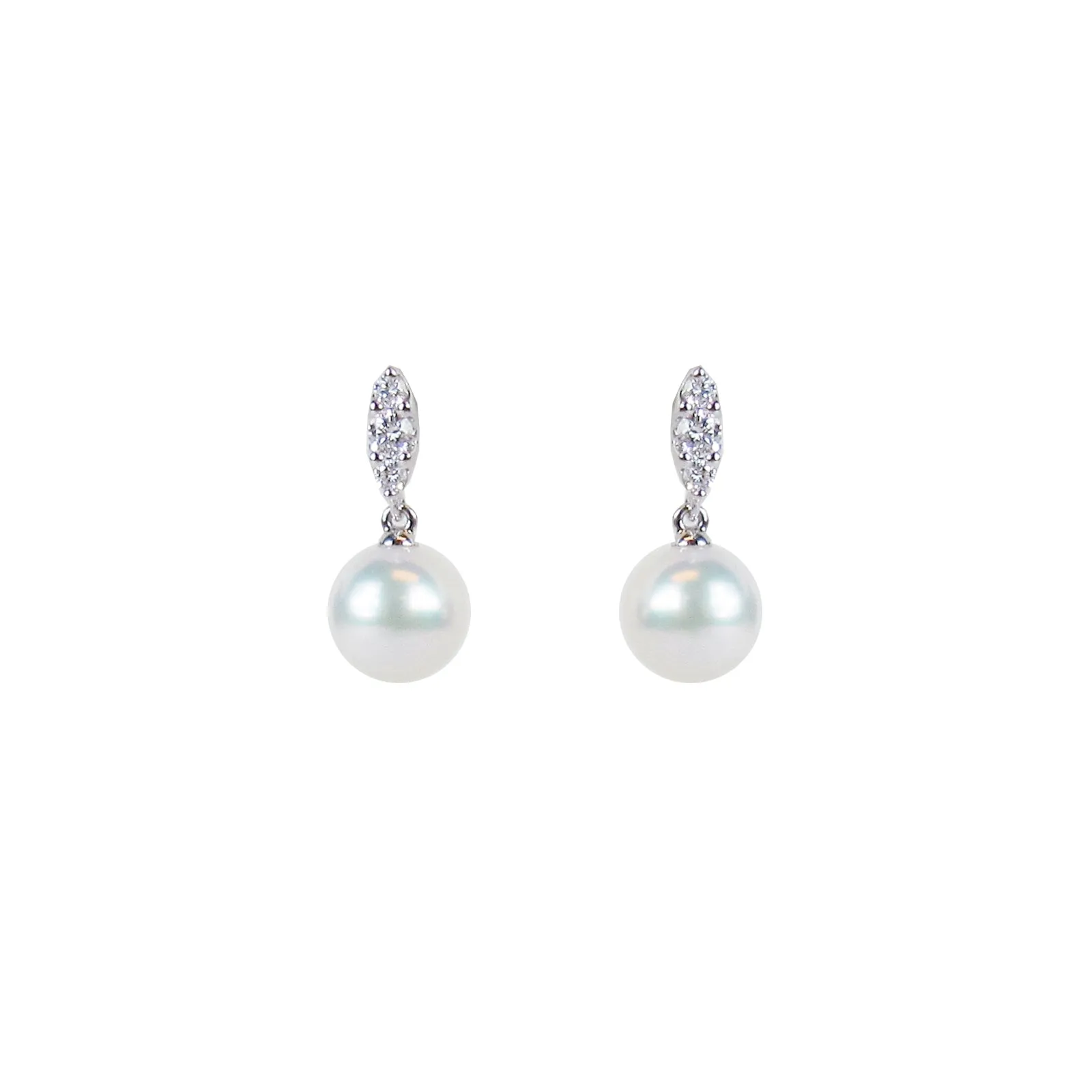 Mikimoto Morning Dew 7.5mm A  Akoya Pearl and Diamond Dangle Earrings