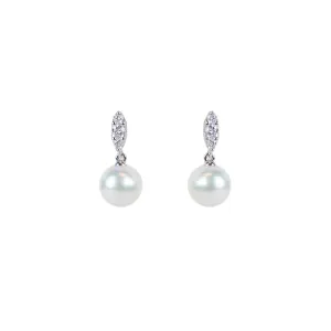 Mikimoto Morning Dew 7.5mm A  Akoya Pearl and Diamond Dangle Earrings