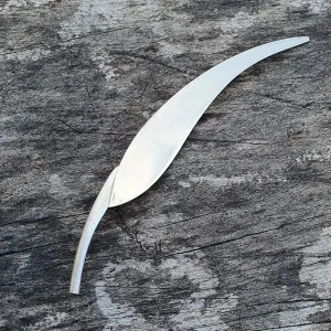 Minimalist 1990s Sterling Silver Leaf Brooch by Finnish Kaunis Koru 1997