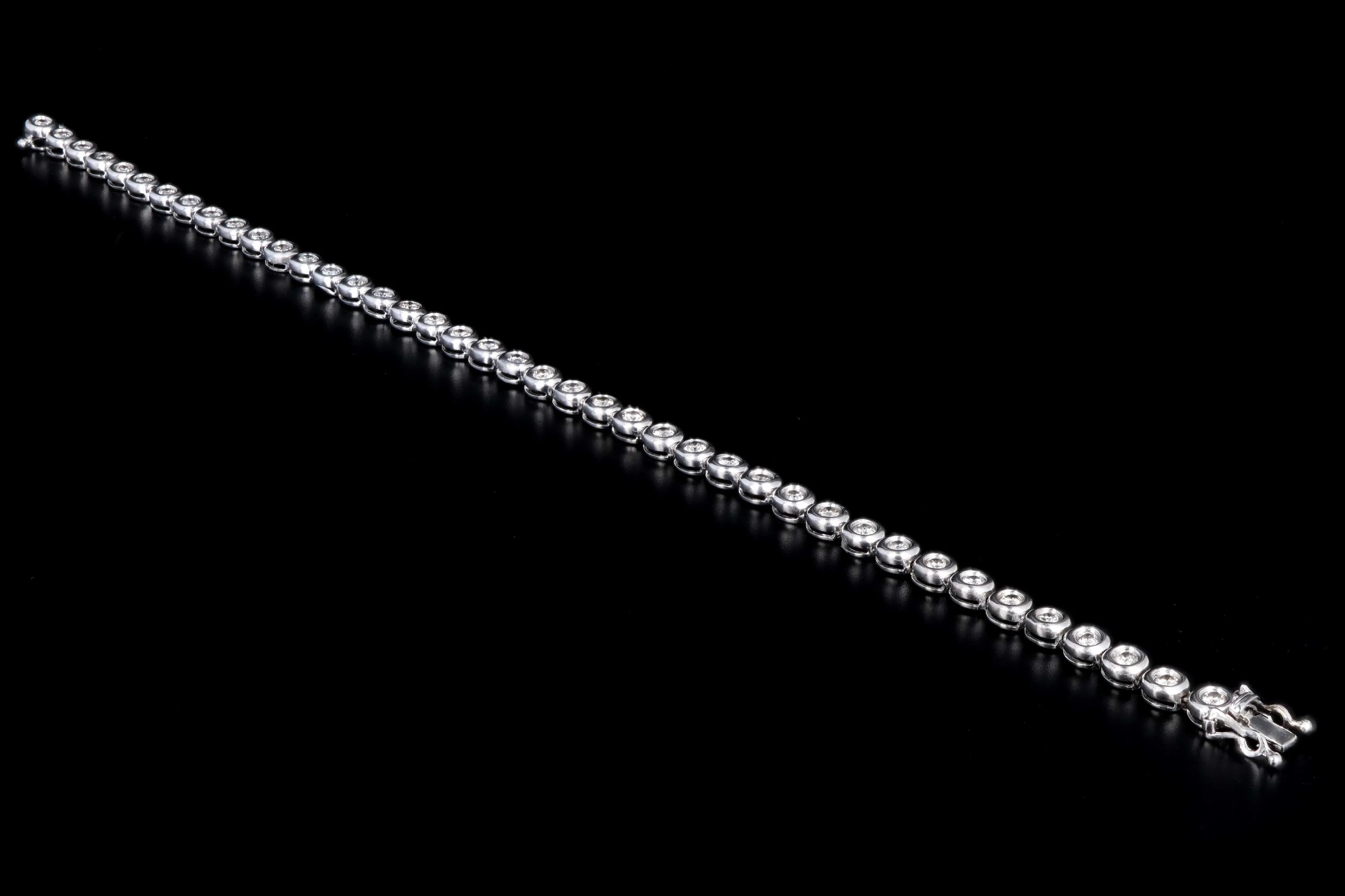 Modern 14K White Gold 3 Carat Round Brilliant Cut Diamond Bezel Tennis Bracelet