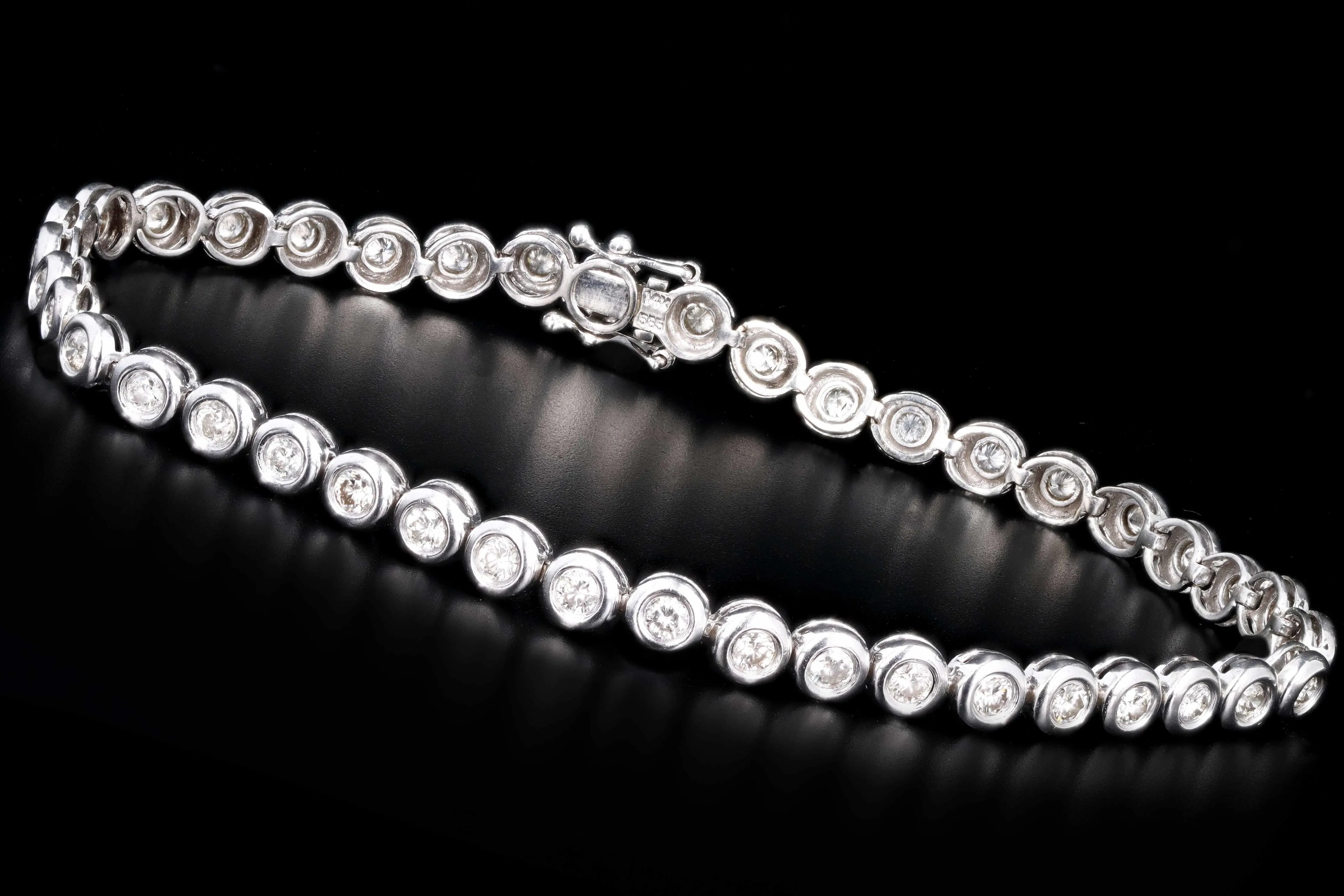 Modern 14K White Gold 3 Carat Round Brilliant Cut Diamond Bezel Tennis Bracelet