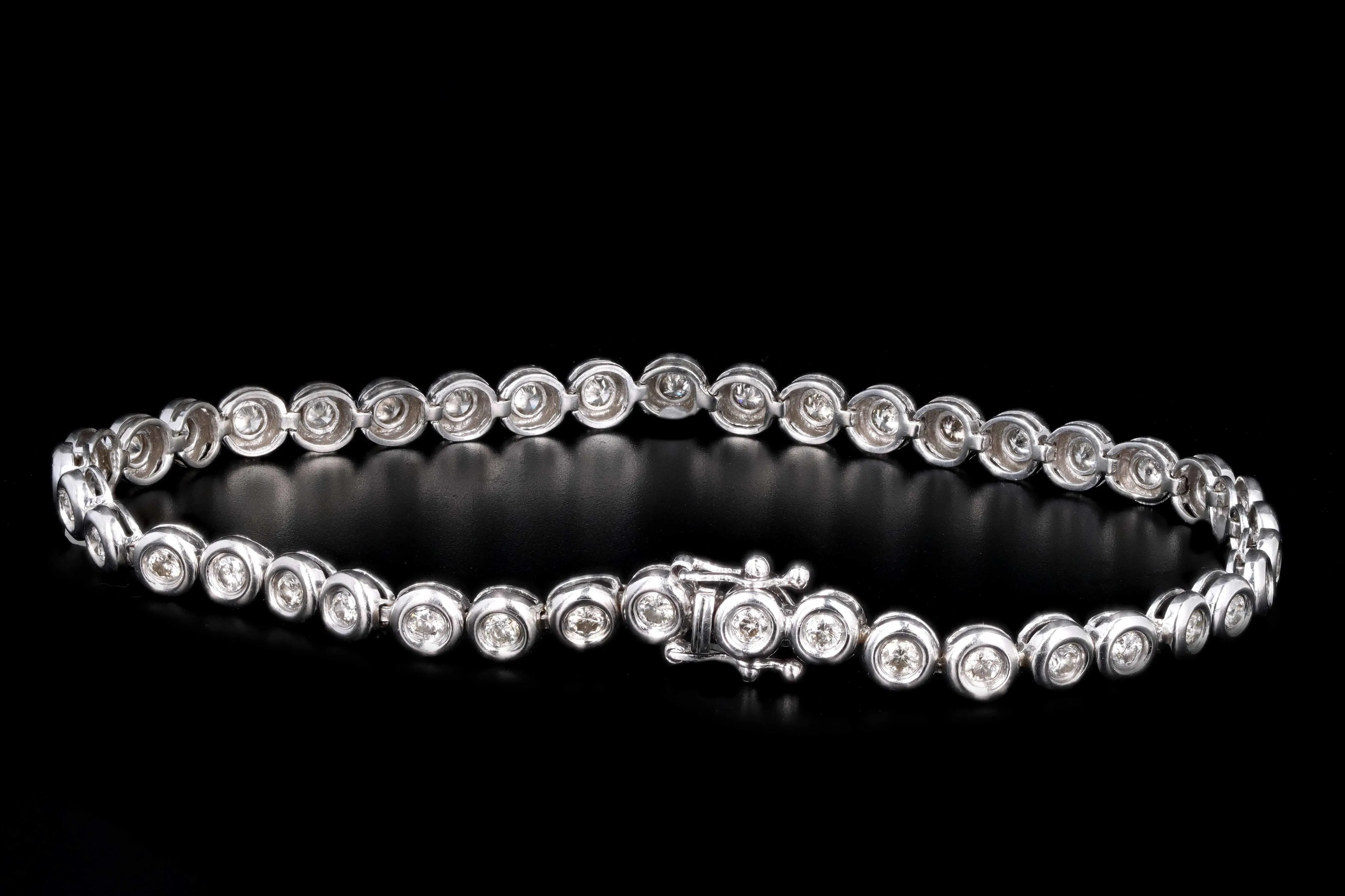 Modern 14K White Gold 3 Carat Round Brilliant Cut Diamond Bezel Tennis Bracelet