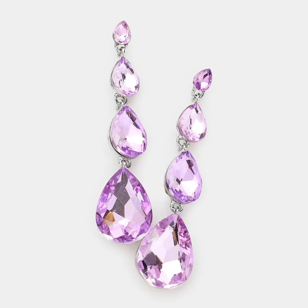 Multi Size Violet Teardrop Dangle Pageant Earrings | 590428