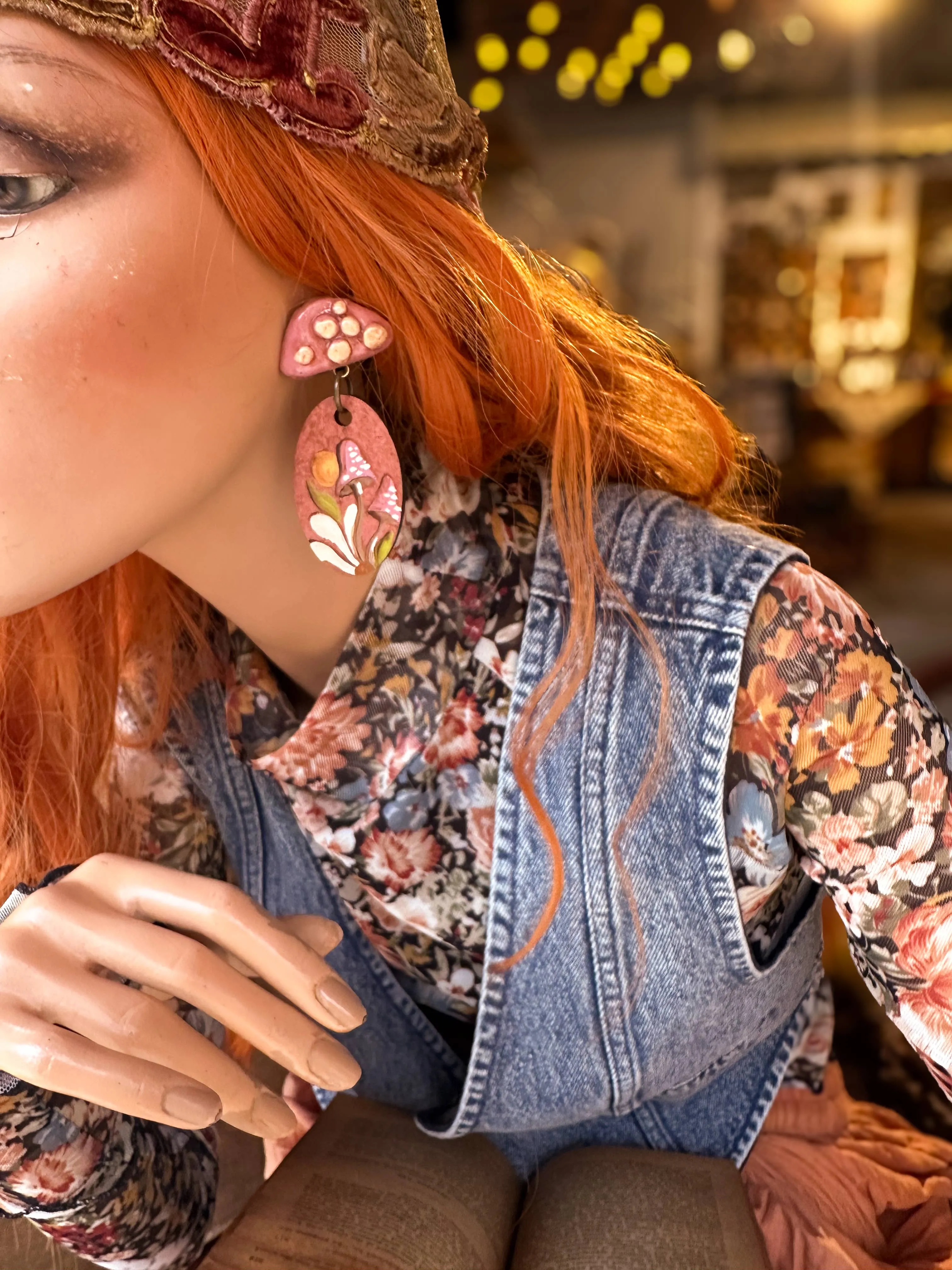 Mushroom & Daisy Earrings: Green
