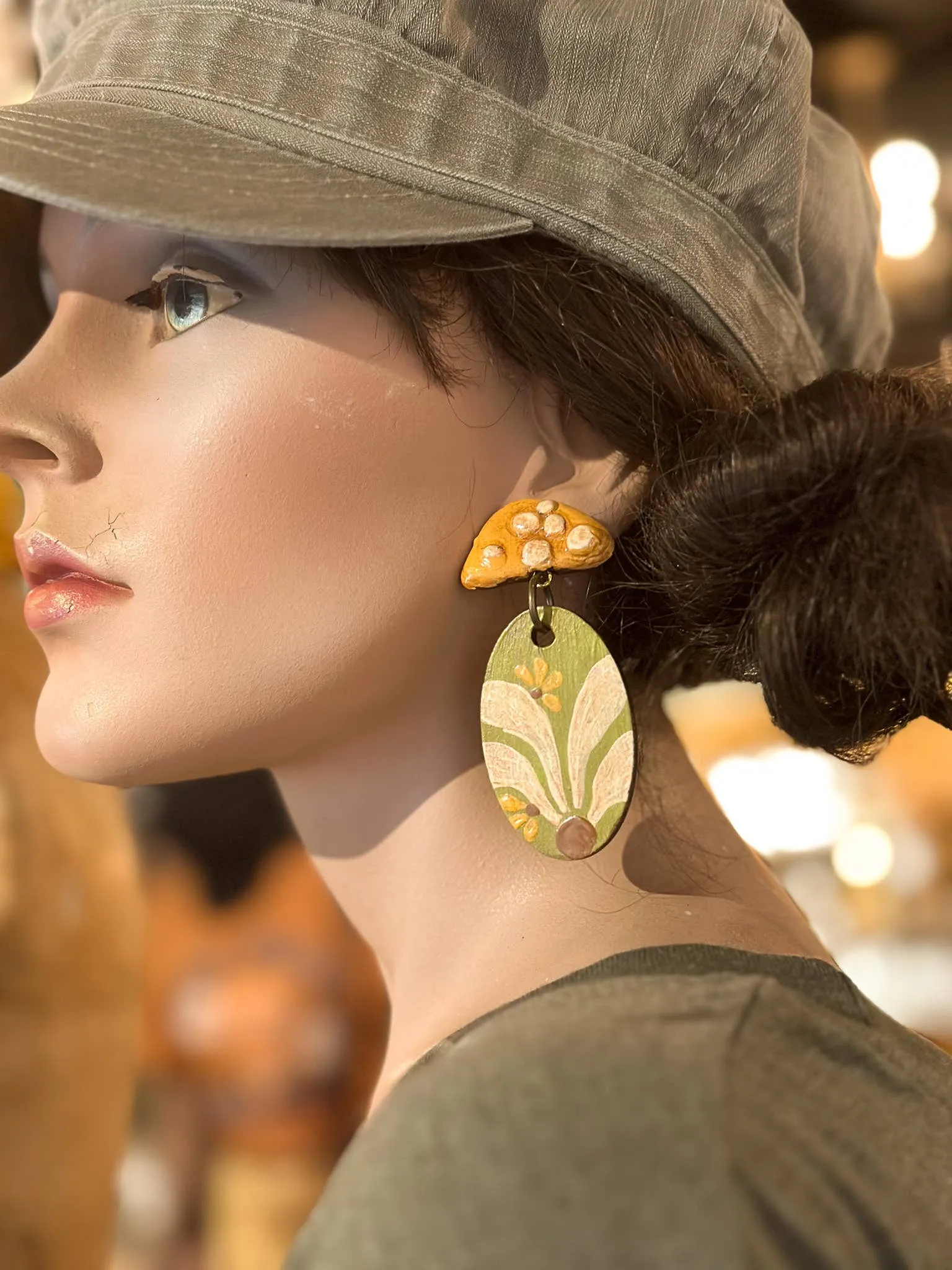 Mushroom & Daisy Earrings: Green