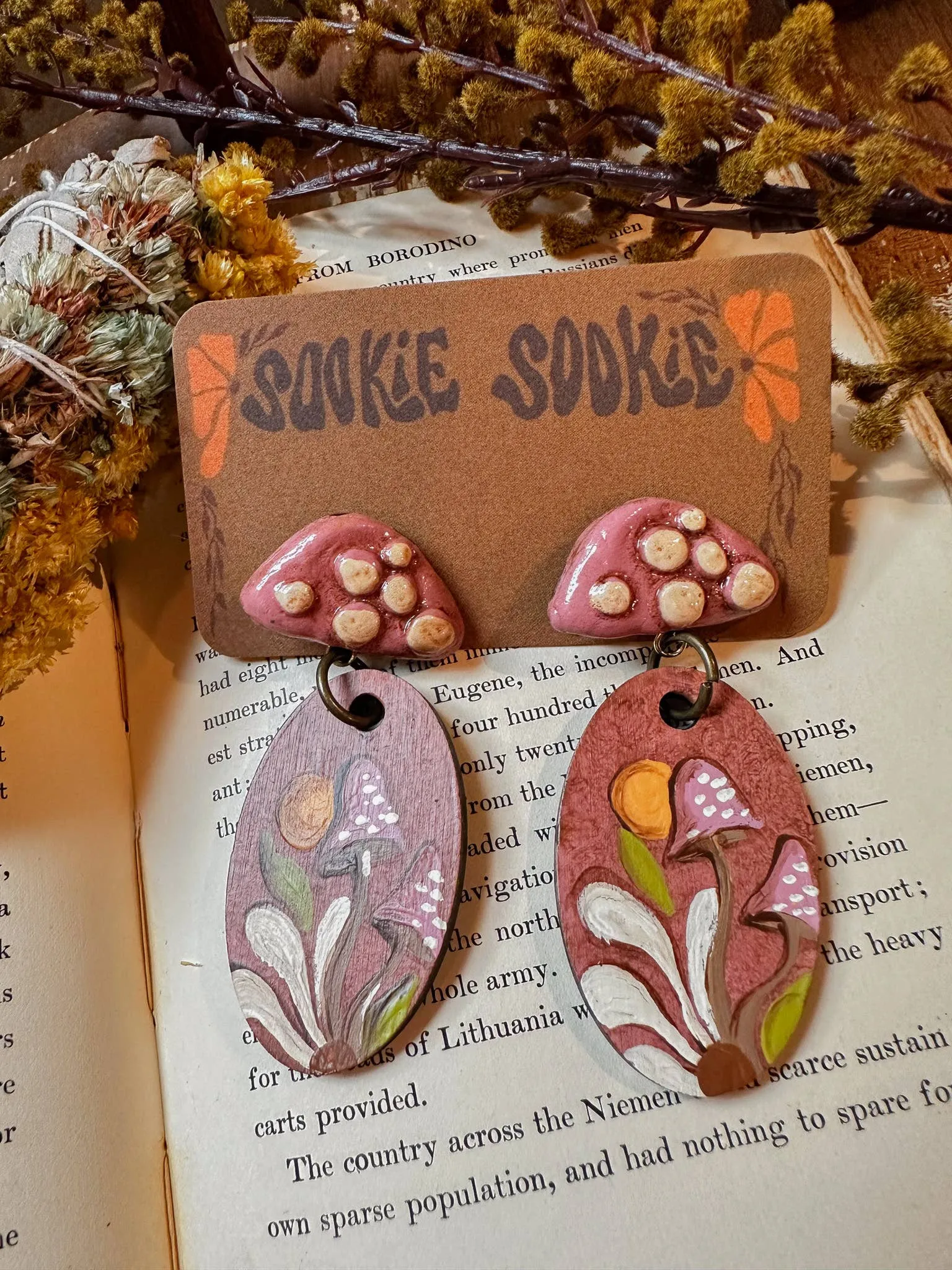 Mushroom & Daisy Earrings: Green