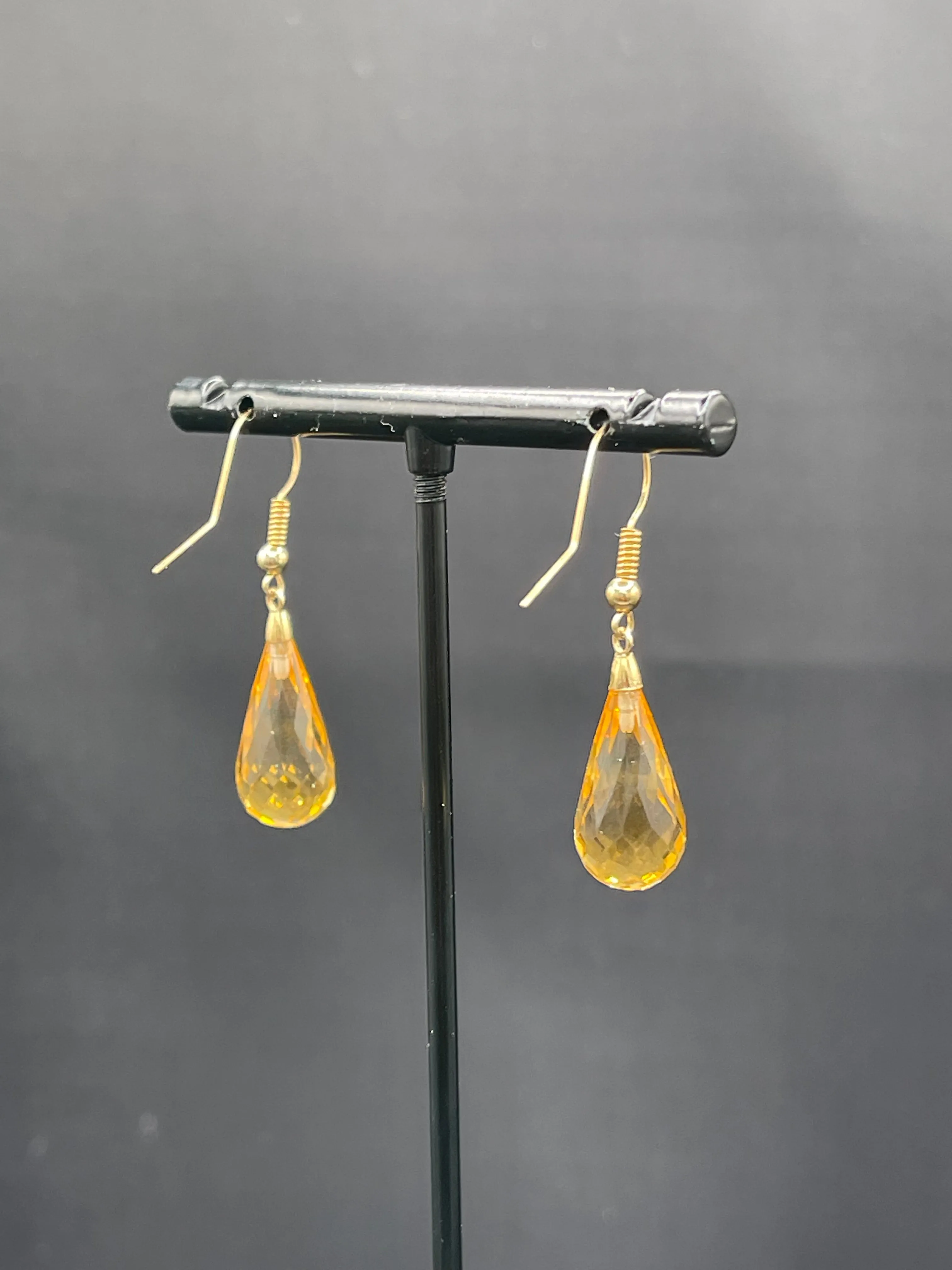Natural Citrine Briolette 14k Yellow Gold Dangle Earrings