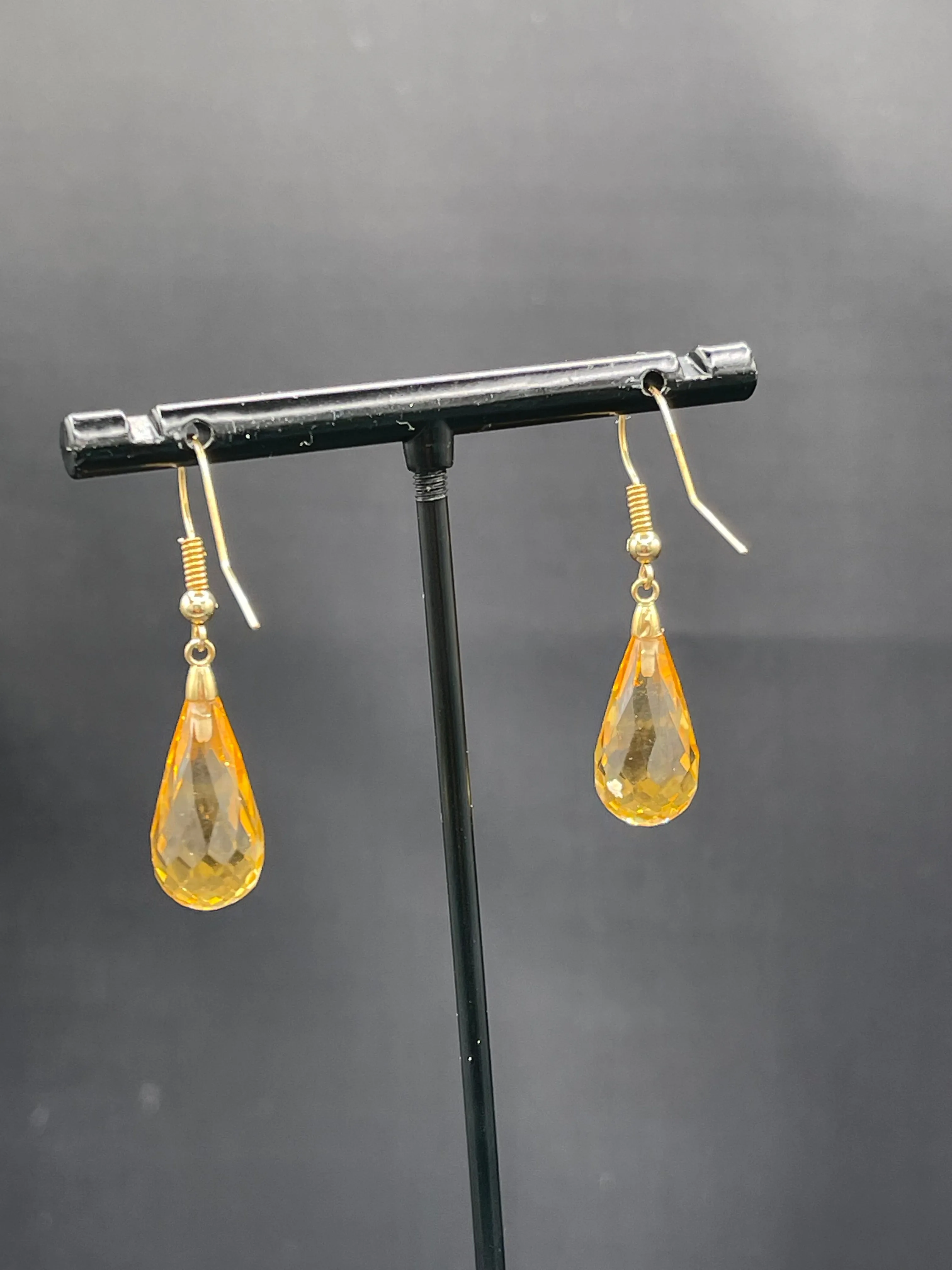 Natural Citrine Briolette 14k Yellow Gold Dangle Earrings
