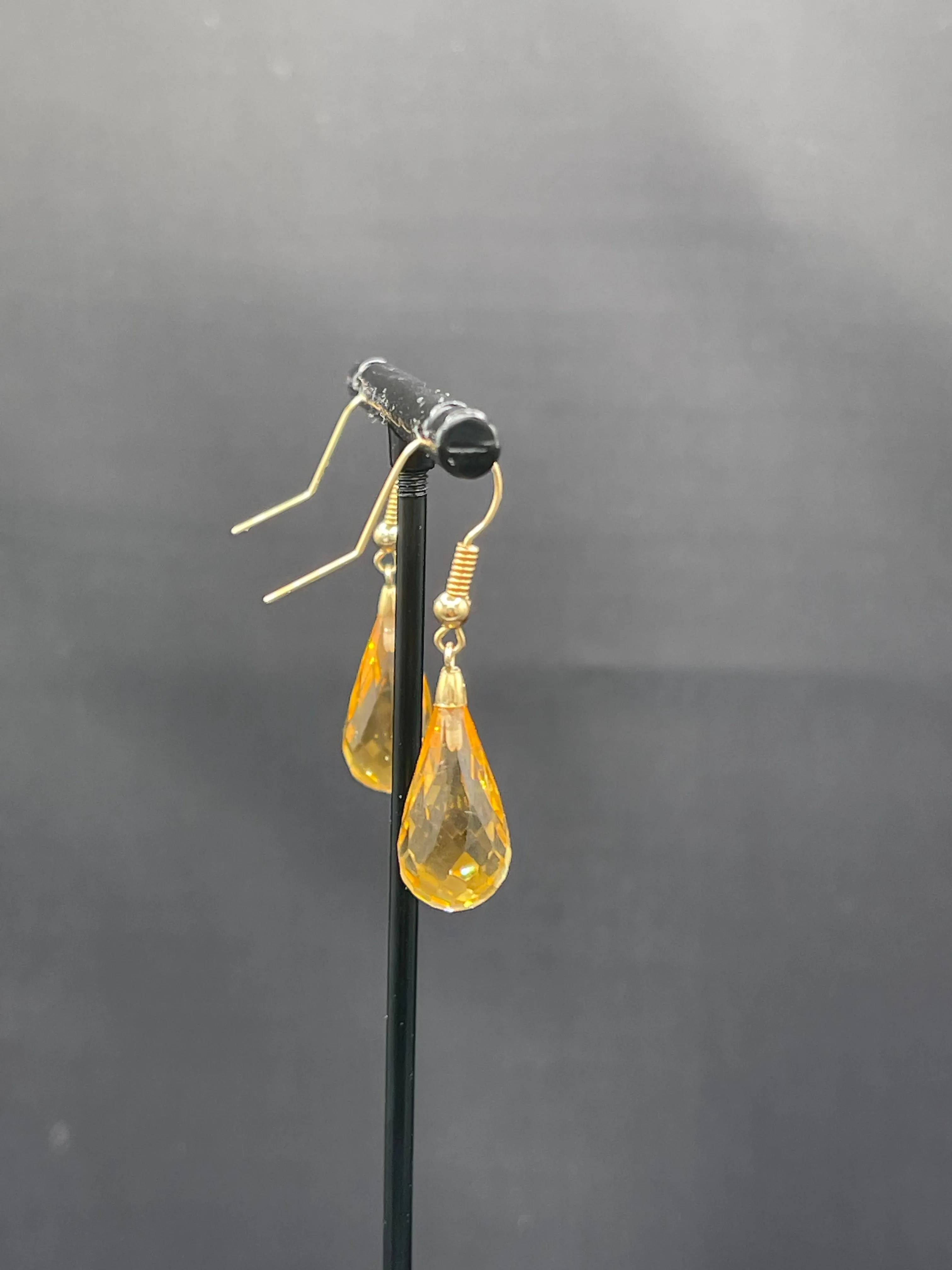 Natural Citrine Briolette 14k Yellow Gold Dangle Earrings
