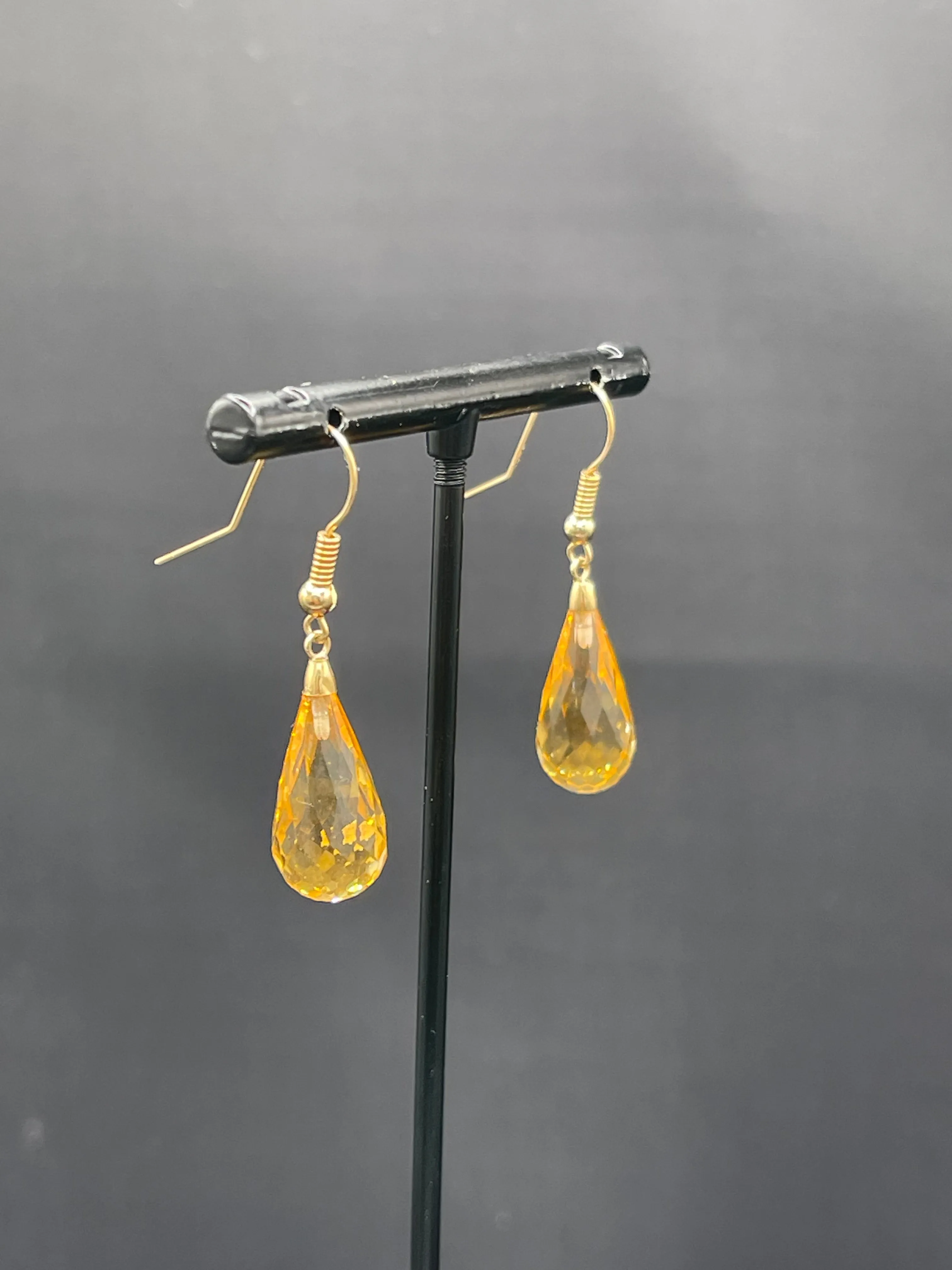 Natural Citrine Briolette 14k Yellow Gold Dangle Earrings