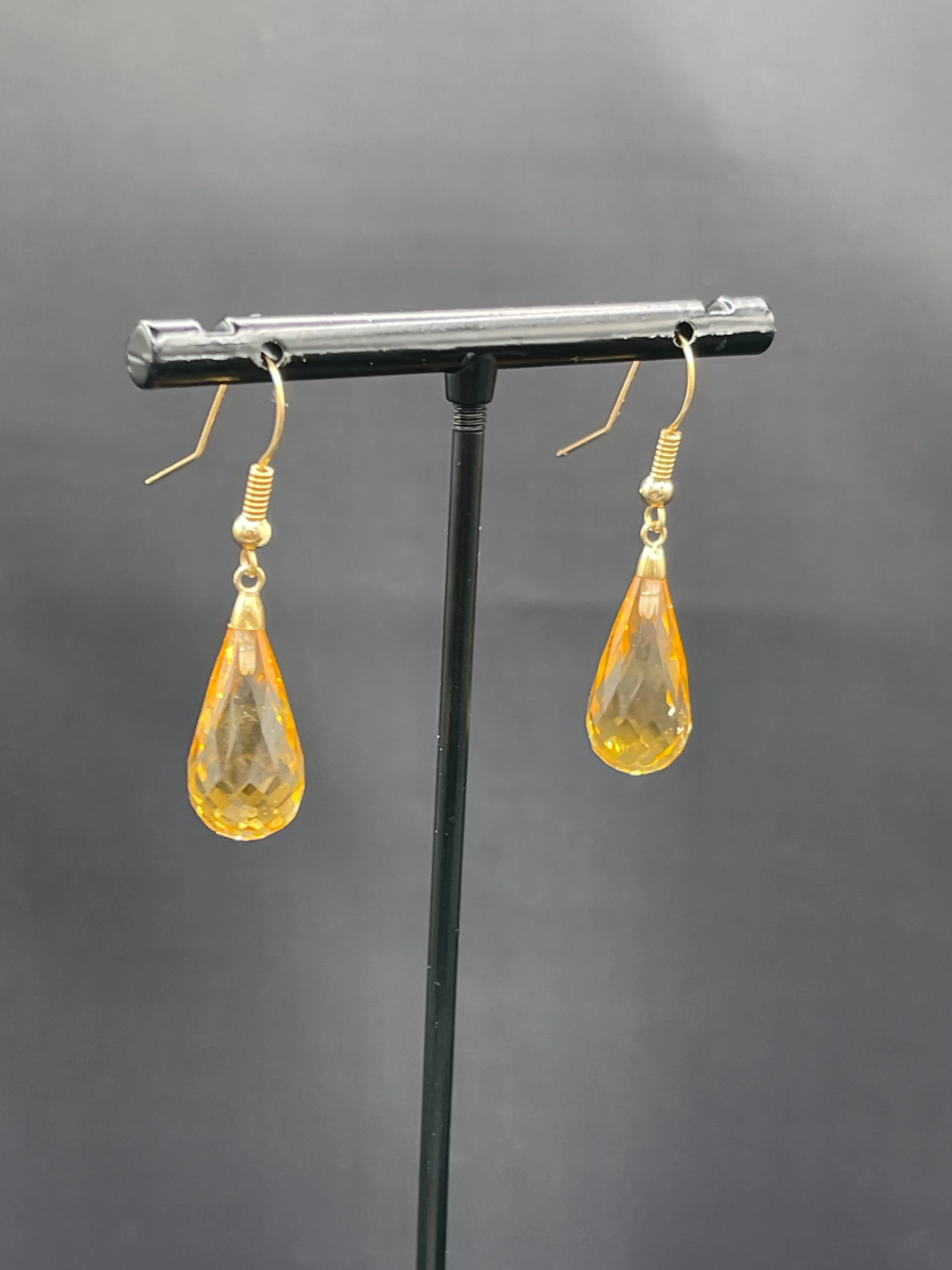 Natural Citrine Briolette 14k Yellow Gold Dangle Earrings