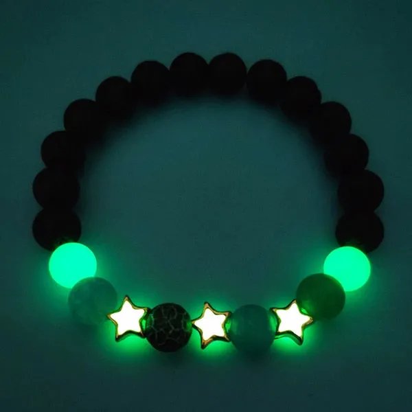 Natural Stones Luminous Glowing In The Dark Lotus Flower Shaped Charm Bracelet Different Colors Jewelry