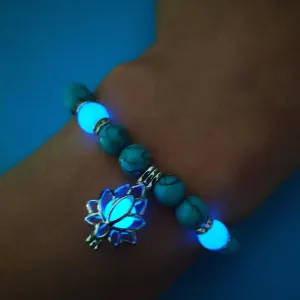 Natural Stones Luminous Glowing In The Dark Lotus Flower Shaped Charm Bracelet Different Colors Jewelry