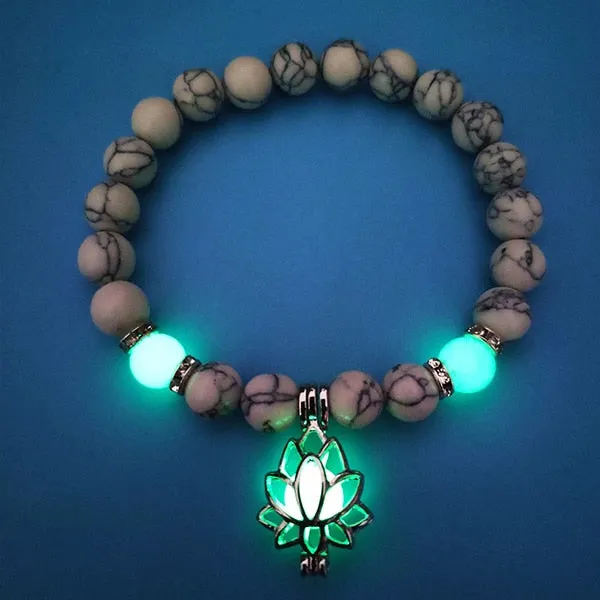 Natural Stones Luminous Glowing In The Dark Lotus Flower Shaped Charm Bracelet Different Colors Jewelry